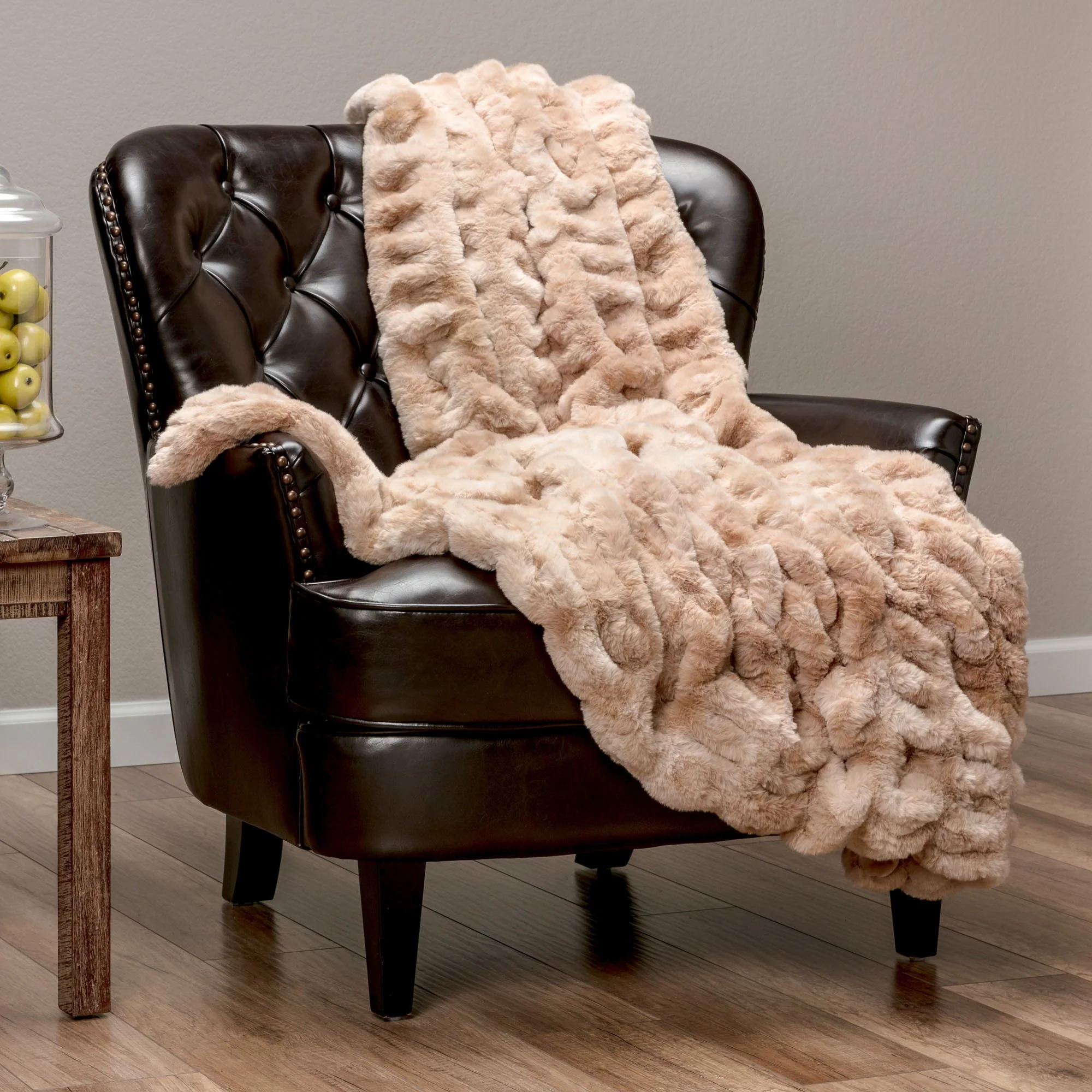 Ruched Faux Fur Throw Blanket
