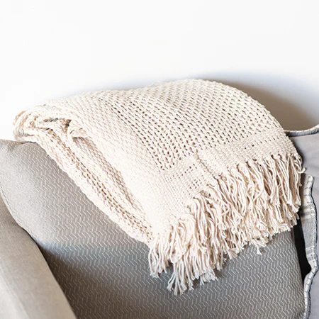Handwoven Fringe Ivory Throw