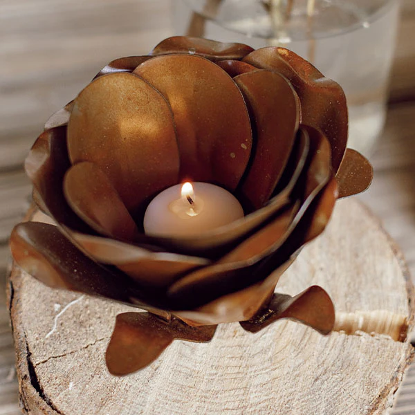 Metal Flower Blossom Candle Holders, Set of 2