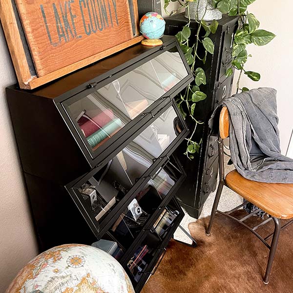 Geometric Metal Storage Cabinet with Glass Doors