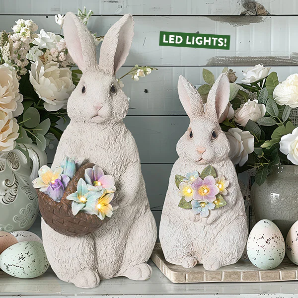 Light Up Bunny Decor With Flowers, Choose Your Size