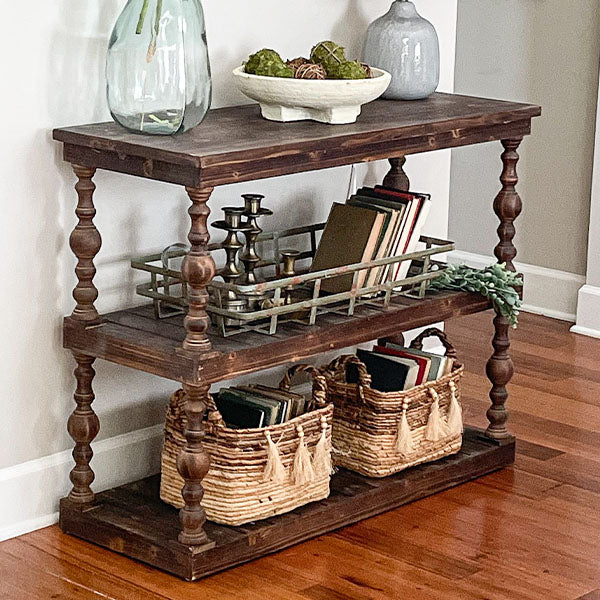 Three Tier Turned Wood Console Table
