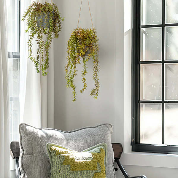 Weeping Faux Plant with Hanging Concrete Pot
