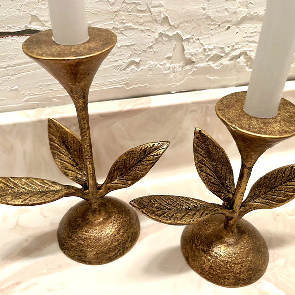 Blooming Florals Antique Gold Candle Holders, Set of 2