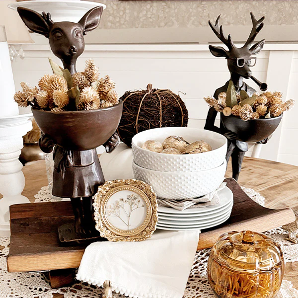 Bronze Girl Reindeer Bowl