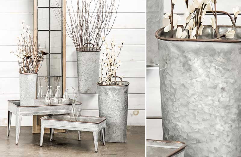 Galvanized Wall Buckets Set of 3