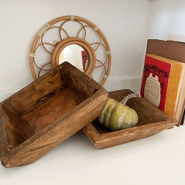 Square Wooden Dough Bowls, Set of 2