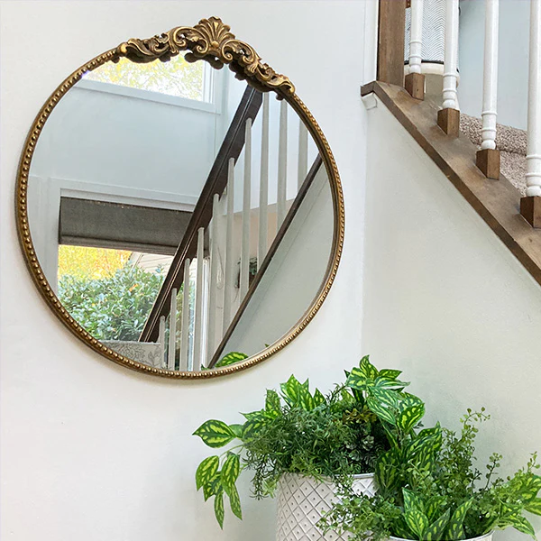 Round Gleaming Primrose Mirror | French Gold Ornate Filigree