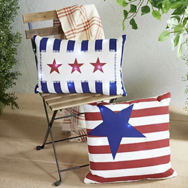 Outdoor Safe LED Light Up Patriotic Pillows, Set of 2
