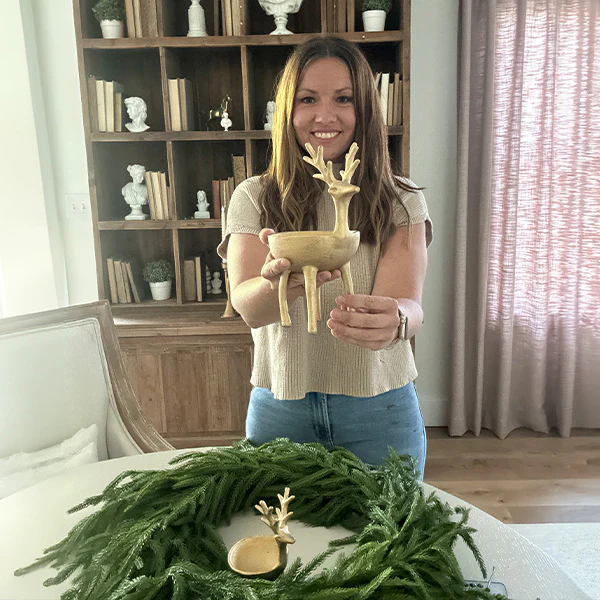 Gold Metal Reindeer Figurine Bowl, Set of 2