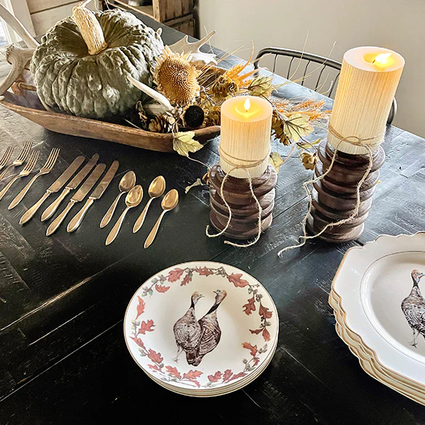 FOUND Repurposed Yarn Spool Antique Candle Holders, Set of 2