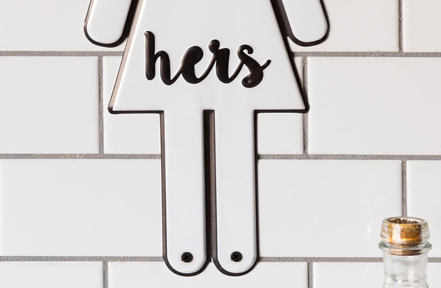 His and Hers Metal Bathroom Signs