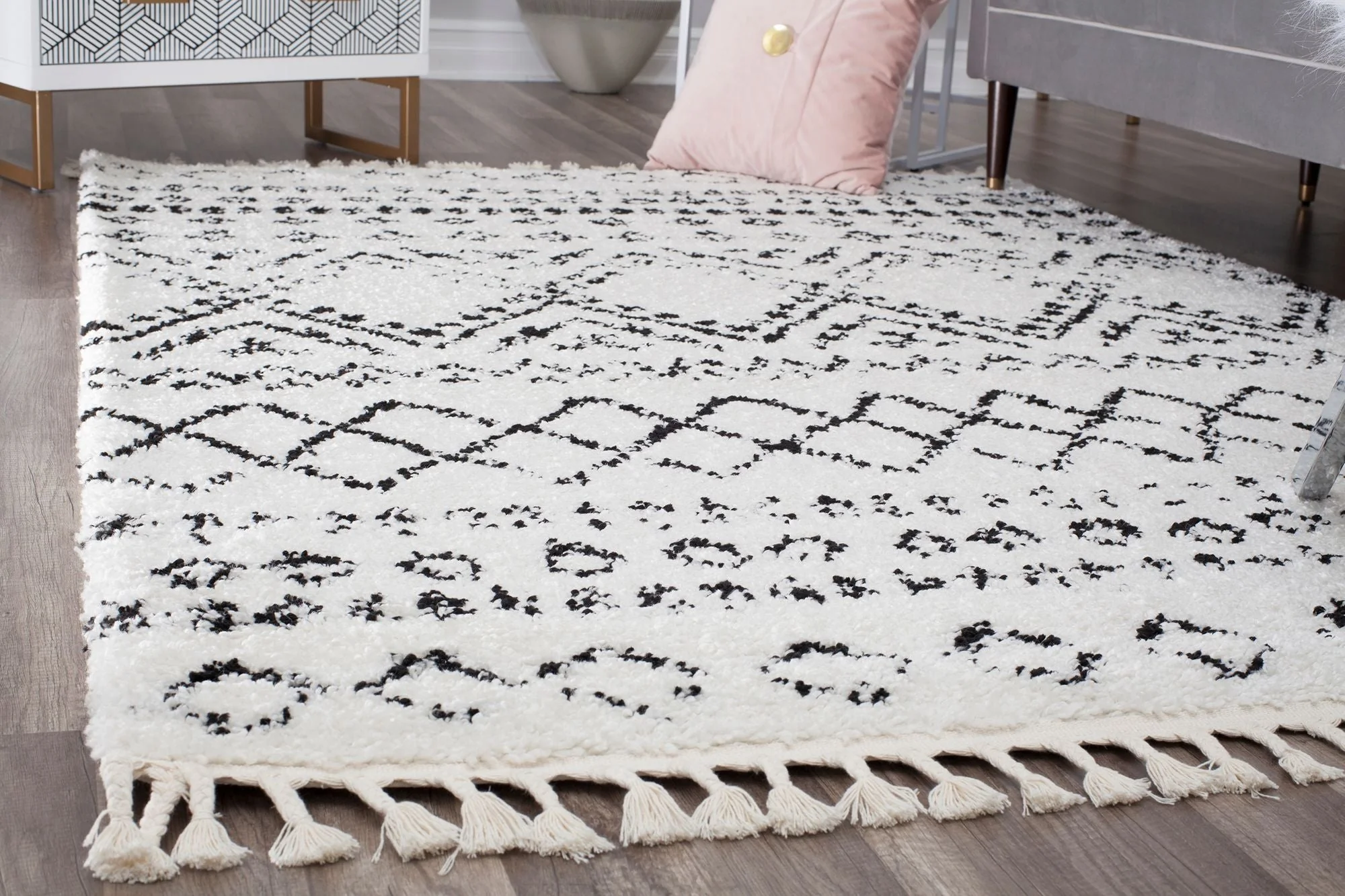 Shag Tribal White Area Rug