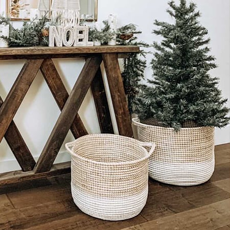 Two-Toned Seagrass Baskets with Handles, Set of 2