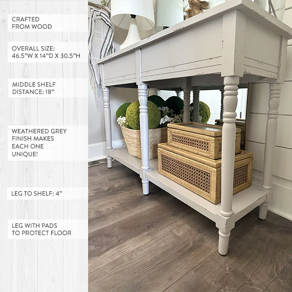 Grey Weathered Finish Wood Console Table