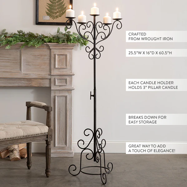 60 Inch Iron Scrollwork Candle Holder Stand