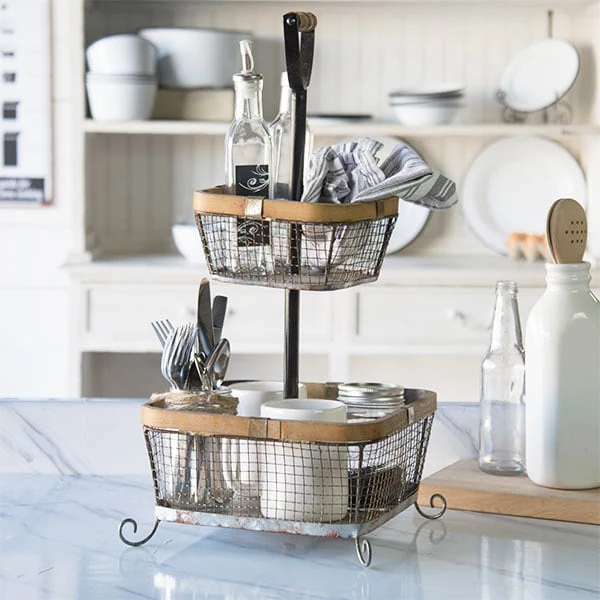 Natural Two Tier Basket Stand