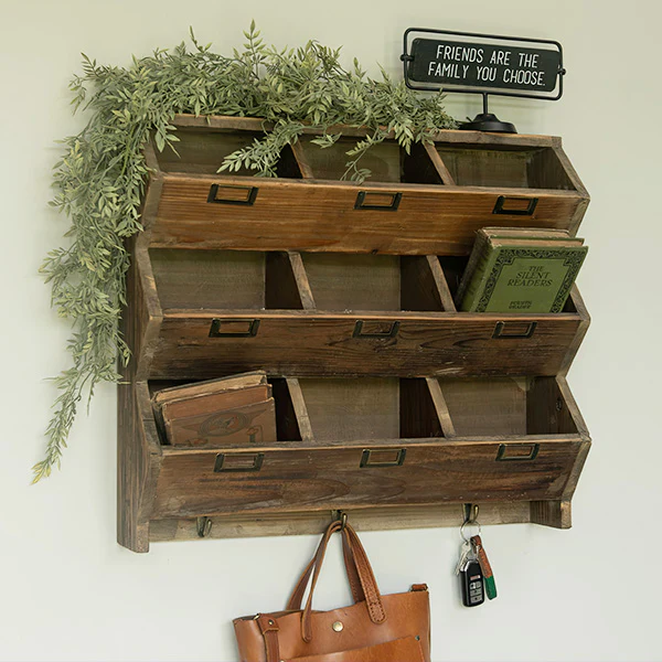 9 Cubby Entryway Wall Shelf with Hooks