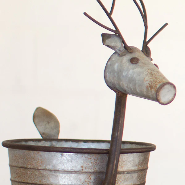 Metal Christmas Planters, Set of 2