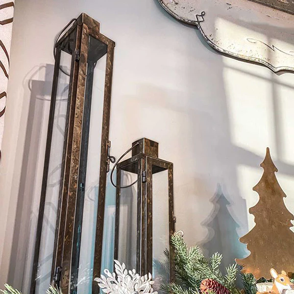 Oversized Elongated Rustic Lanterns, Set of 2