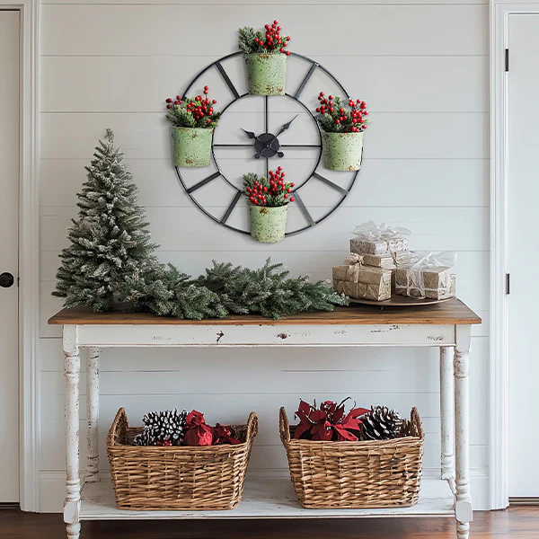 Distressed Green Metal Planter Clock