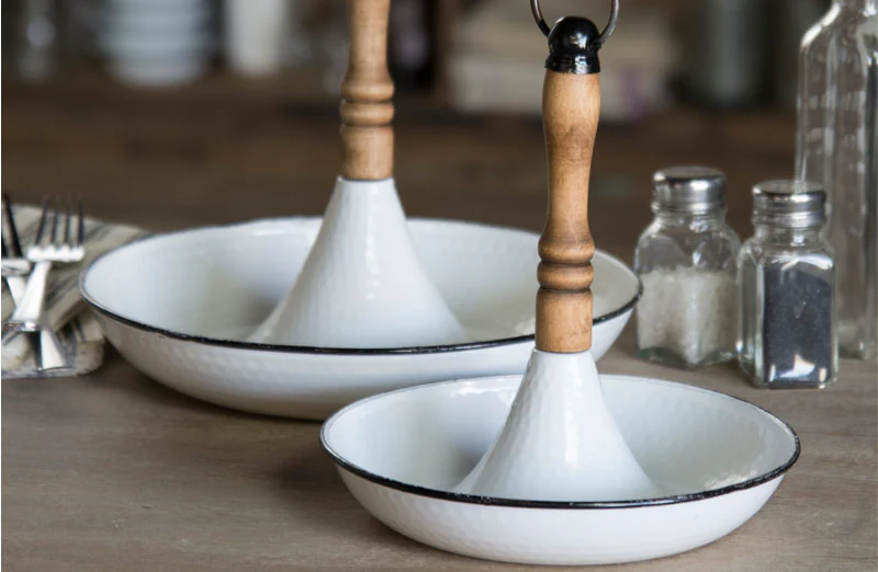 Enamel and Wood Trinket Trays  Set of 2