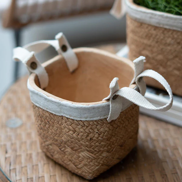 Cement Basket Planters, Set of 2
