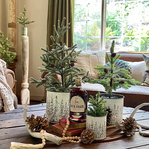 Snowy Tree Embossed Metal Christmas Planters, Set of 3