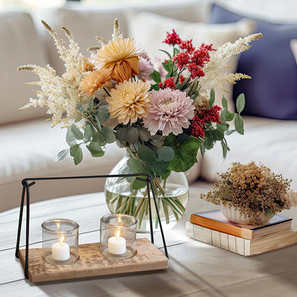 Wood and Metal Candle Trays, Set of 3