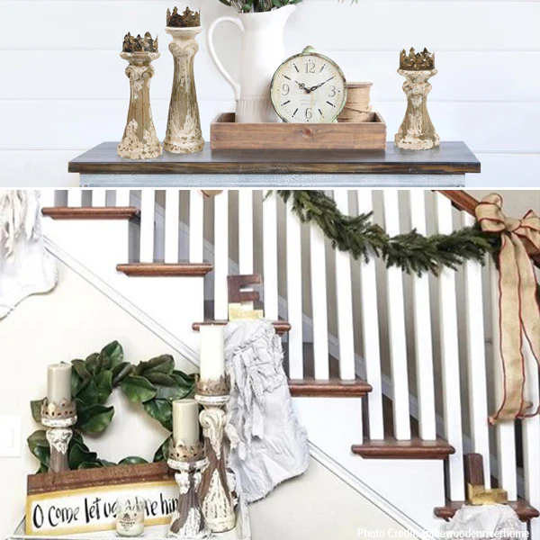 LARGE Hand Carved Wooden Candle Holders  Set of 3