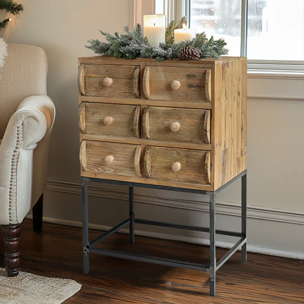 Natural Wood Cabinet with Six Drawers