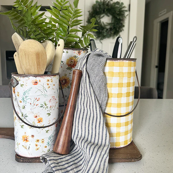 Distressed Patterned Metal Pails, Set of 3