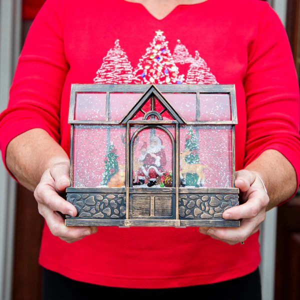 Santa and Reindeer Musical Snow Globe