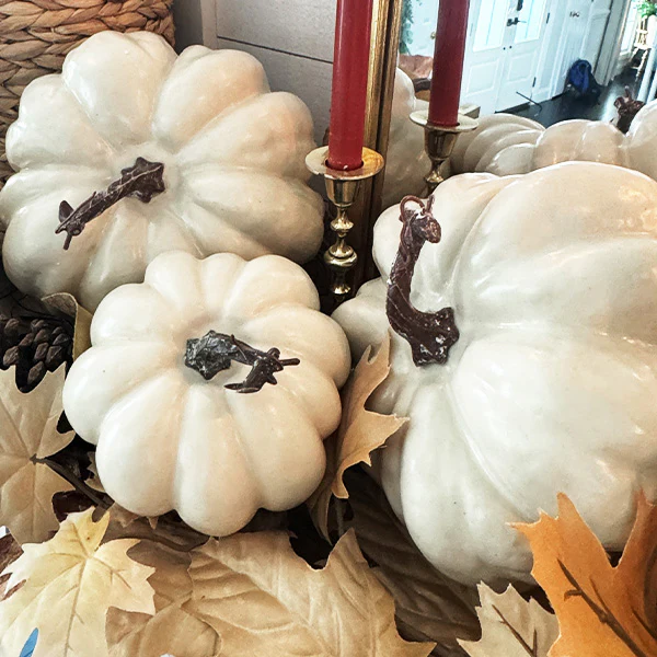 Painted Classic White Pumpkins, Set of 3