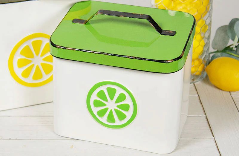 Chippy Enamel Lemon and Lime Canisters  Set of 2