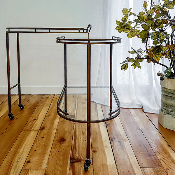 Folding Bronze Bar Cart with Wheels