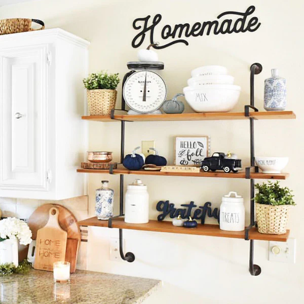 Industrial Three-Tiered Open Shelving System