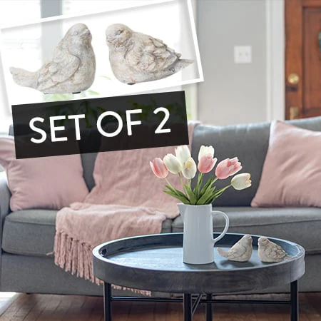 Distressed Finish Perched Birds, Set of 2