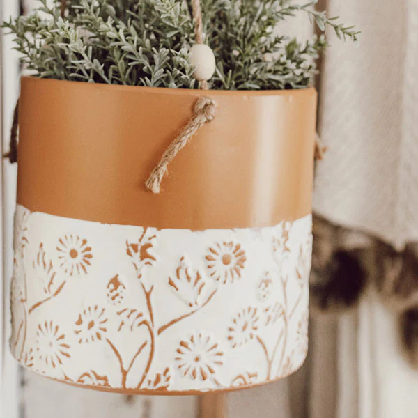 Floral Hanging Planter with Jute Rope, Set of 2