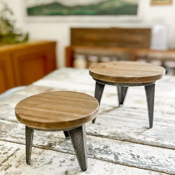 Distressed Metal and Wood Risers, Set of 2