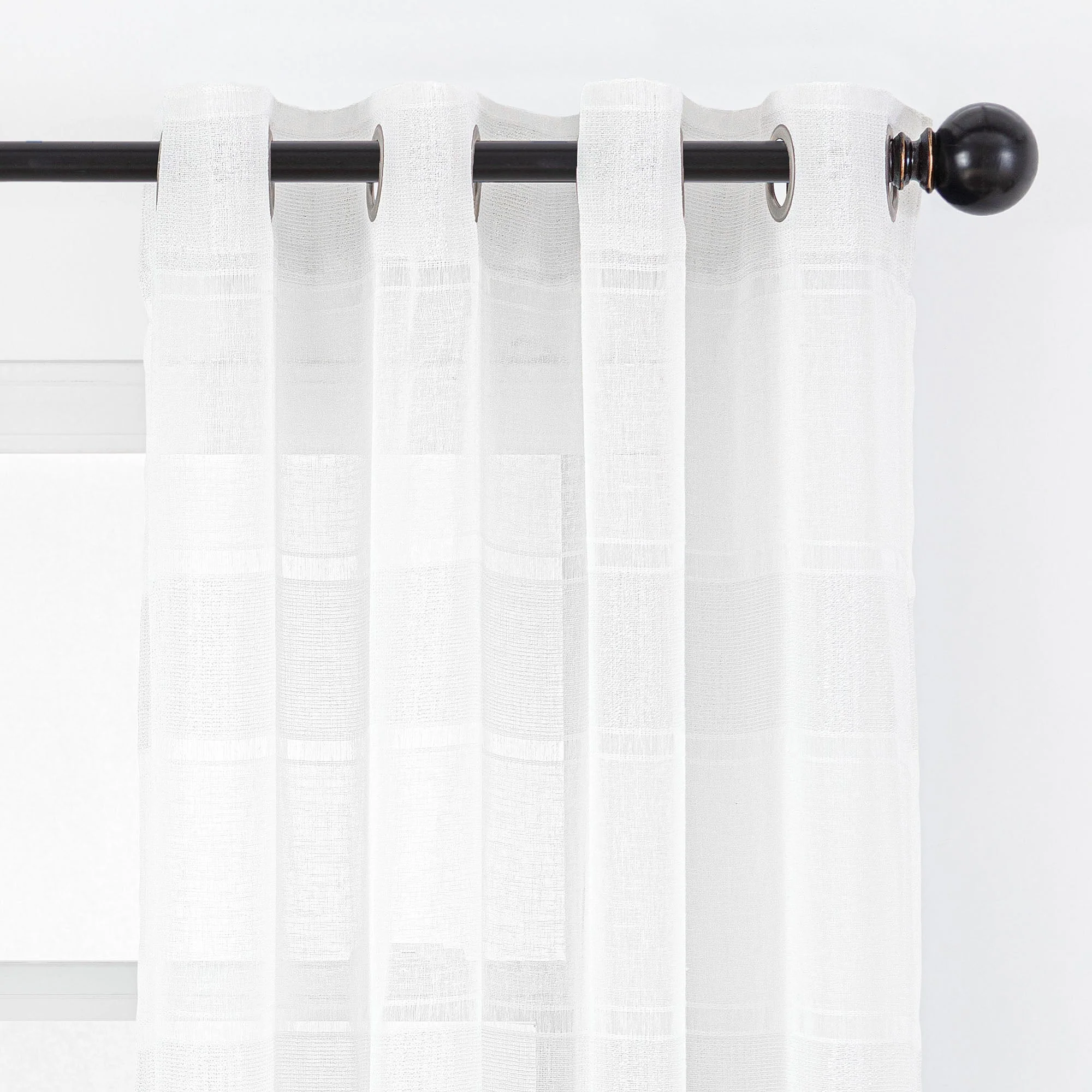 Shimmer Stripe Faux Linen Sheer Grommet Curtains