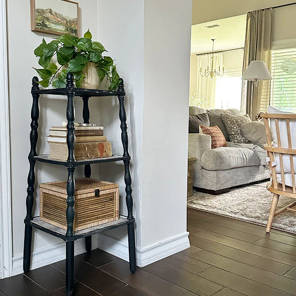 3 Tiered Distressed Black Spindle Shelf
