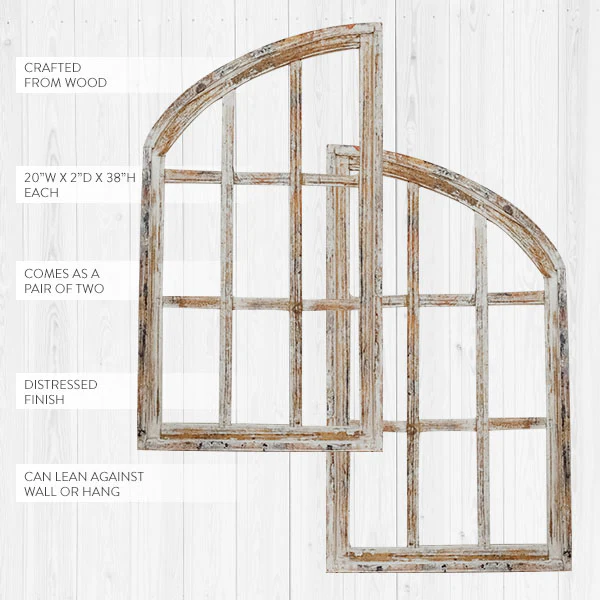 French Country Distressed Wooden Window Frame, Set of 2