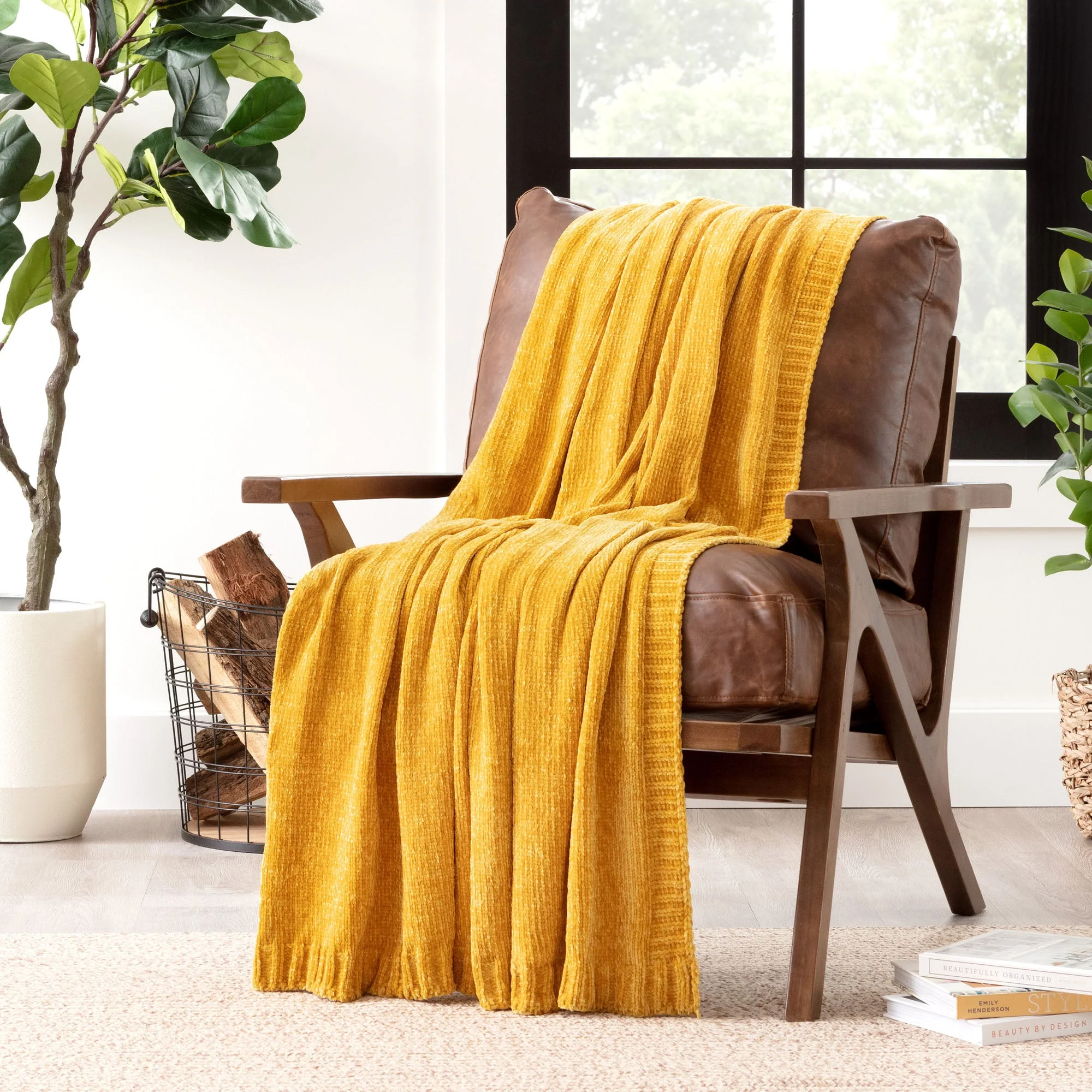 Chenille Luxe Border Throw Blanket
