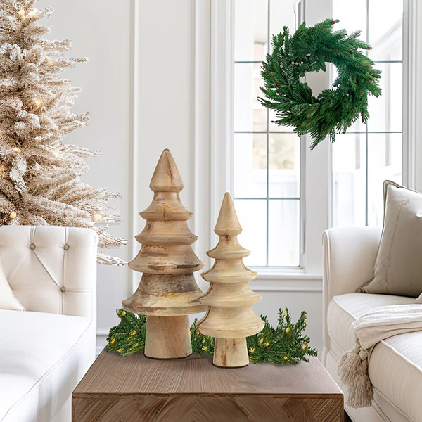 Turned Wood Christmas Trees, Set of 2