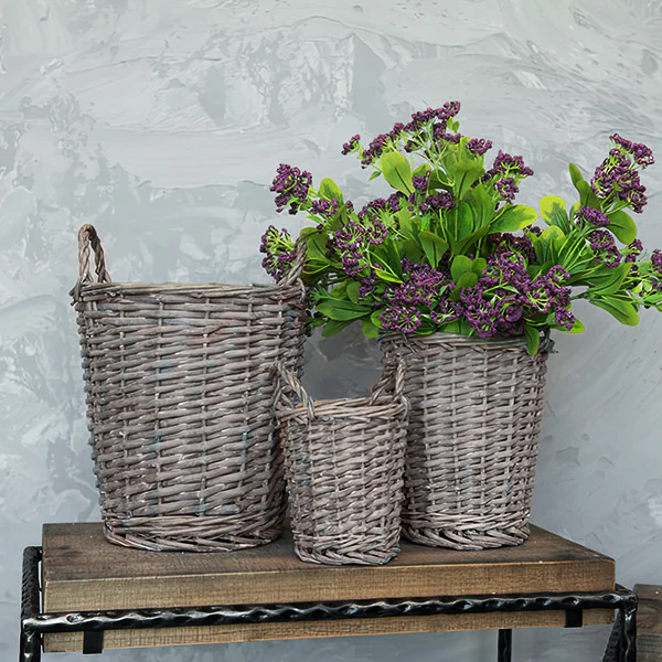 Grey Washed Willow Baskets, Set of Three