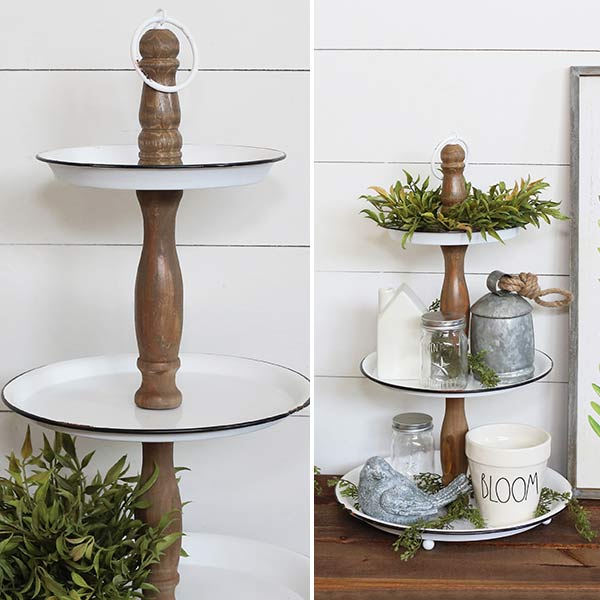 Distressed Enamel Tiered Tray