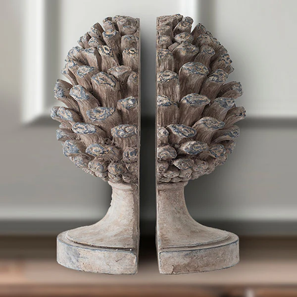 Distressed Pinecone Bookends