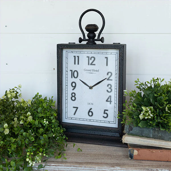 LARGE Aged Metal Tabletop Clock