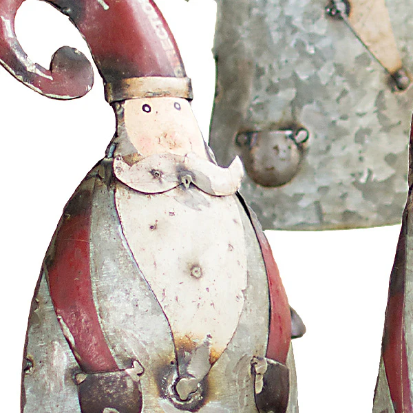 Galvanized Metal Tabletop Santas, Set of 4